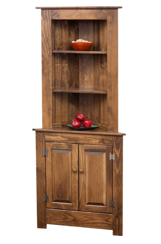 Farmhouse Amish Small Corner Cabinet with Open Shelves The