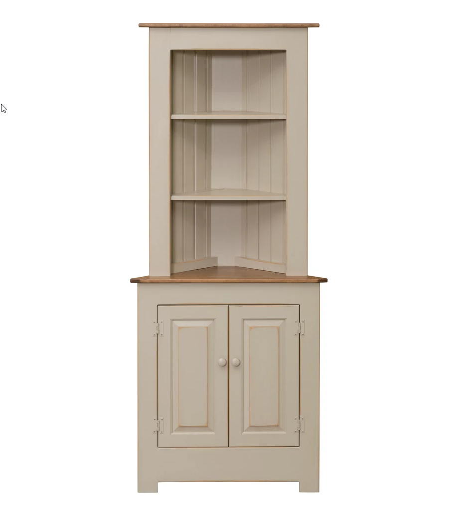 Farmhouse corner outlet shelf unit