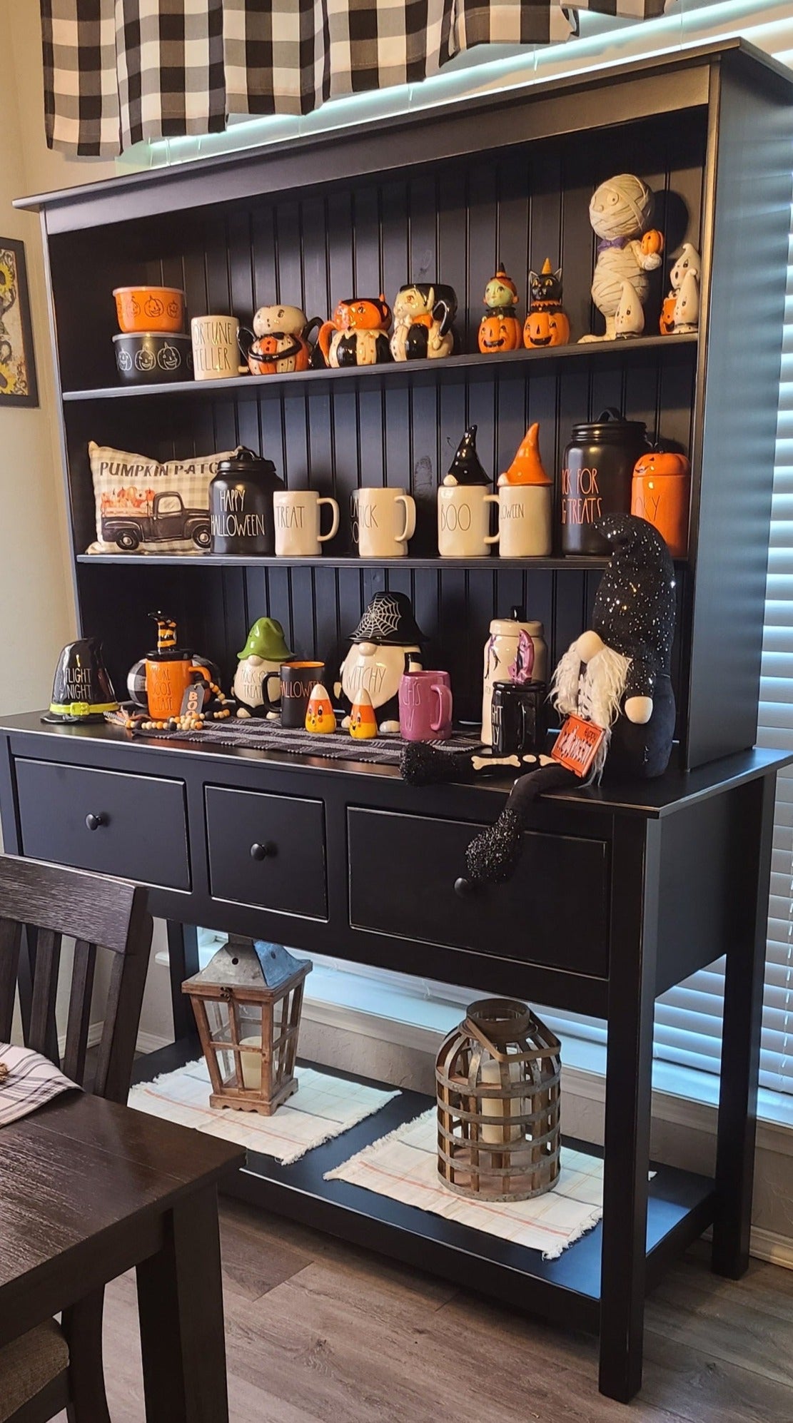 Amish Country Style Open Shelf Hutch - Primitive Black Paint