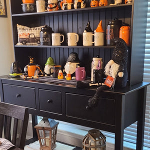 Amish Country Style Open Shelf Hutch - Primitive Black Paint
