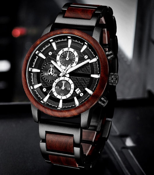 Caliber / Rosewood & Black Stainless Steel Watch / Chronograph