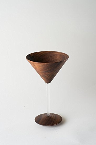Walnut Wood Martini Glass with Glass Stem