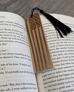 Distressed American Flag Cherry Wood Bookmark