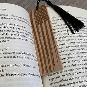 Distressed American Flag Cherry Wood Bookmark