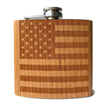 American Flag Cherry Wood Flask