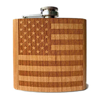 American Flag Cherry Wood Flask