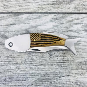 american flag wooden pocket knife