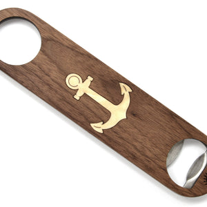 Walnut Bottle Opener with Anchor Inlay