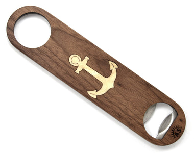 Walnut Bottle Opener with Anchor Inlay