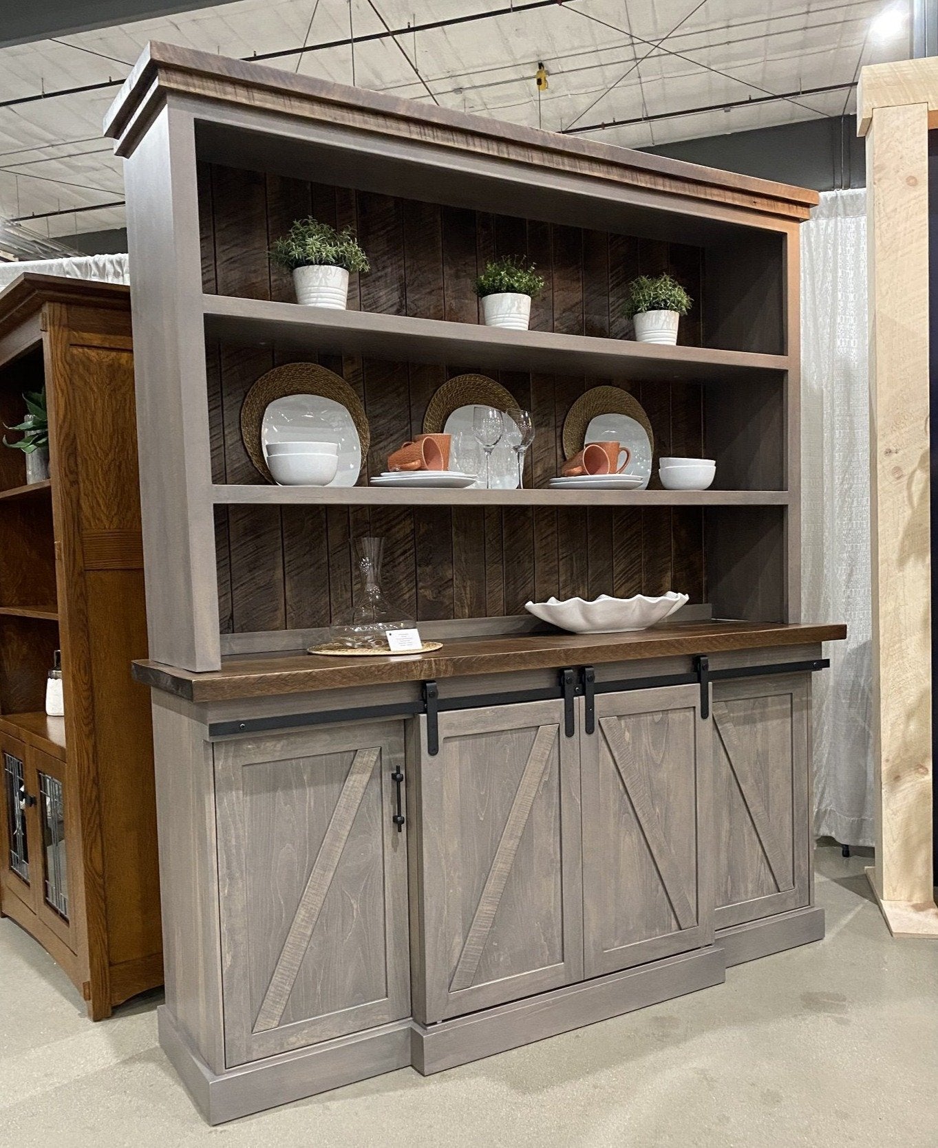 The Drayton - Amish Barn Door Open Top Hutch