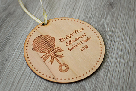 Personalized Baby's First Christmas Wood Ornament