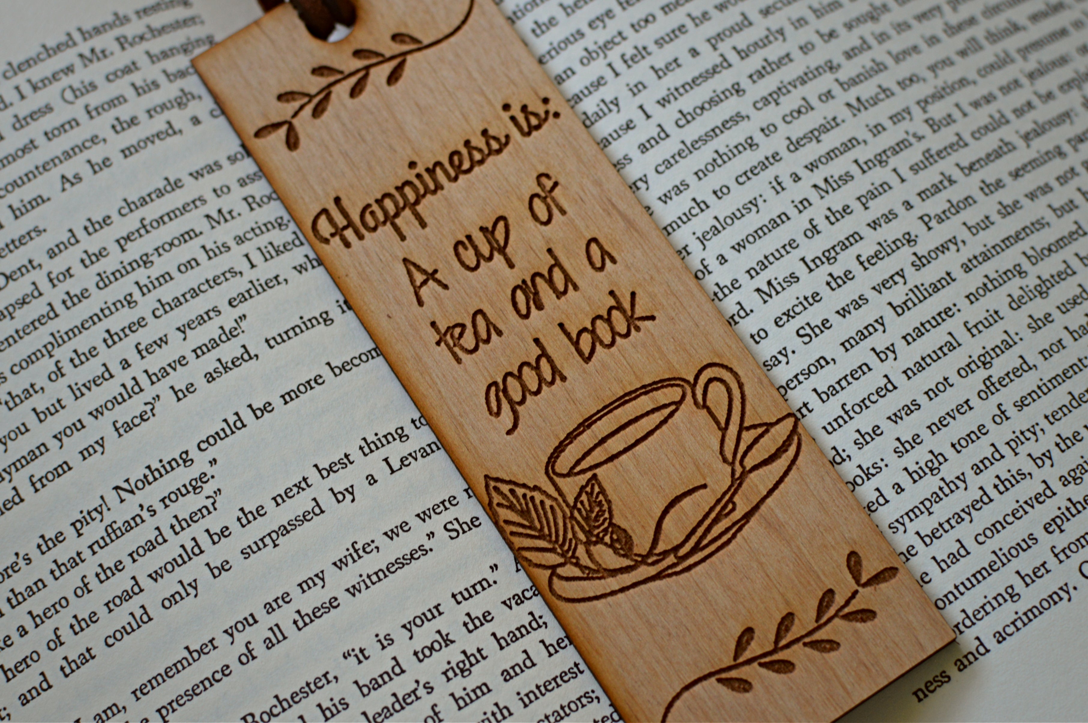 Happiness Is a Cup of Tea - Wood Bookmark