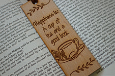 Happiness is a Cup of Tea and a Good Book Wood Bookmark