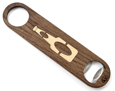 Wood Bottle Opener with Bottle Inlay