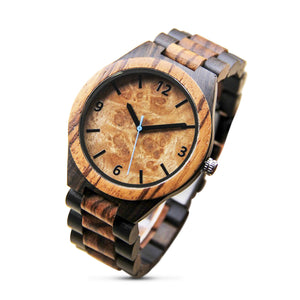 Custom Engraved Blue Burl Wood Watch 