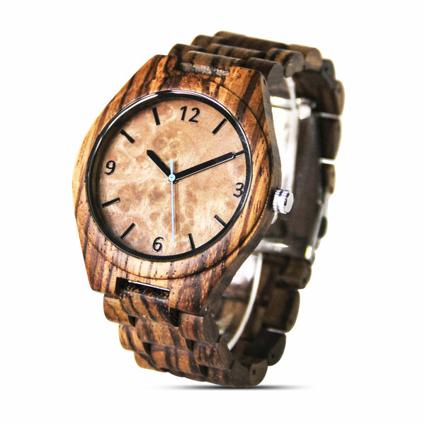 Zebra Burl Wood Watch with Custom Engraving