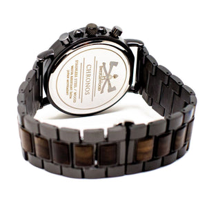Ebony Wood & Gunmetal Steel Chronograph Watch (Back View) by Switchwood