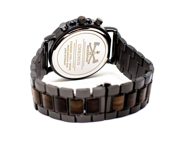 Ebony Wood & Gunmetal Steel Chronograph Watch (Back View) by Switchwood