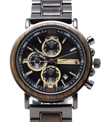 Ebony Wood & Gunmetal Steel Chronograph Watch by Switchwood