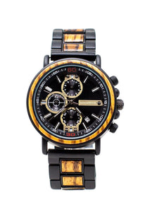 Zebrawood & Matte Black Stainless Steel Chronograph Watch by Switchwood