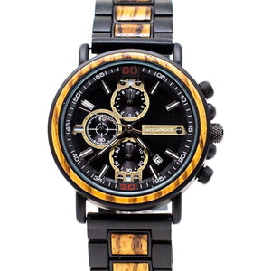 Zebrawood & Matte Black Stainless Steel Chronograph Watch by Switchwood
