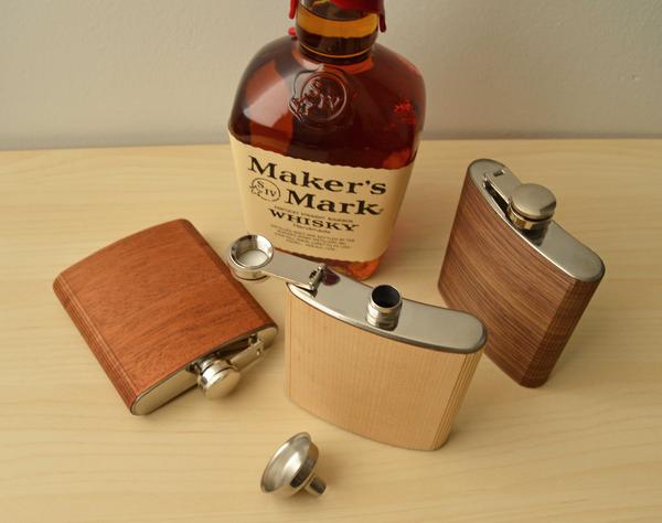 State Inlay Flask - Walnut Wood with Maple Wood State Inlay