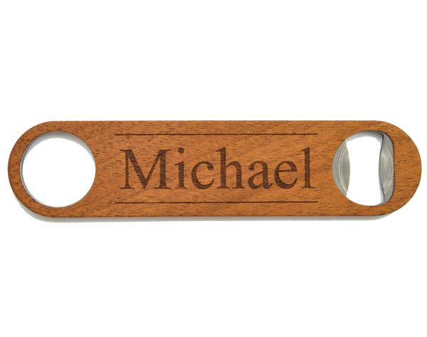 Solid Wood Bottle Opener with Custom Monogram or Engraving