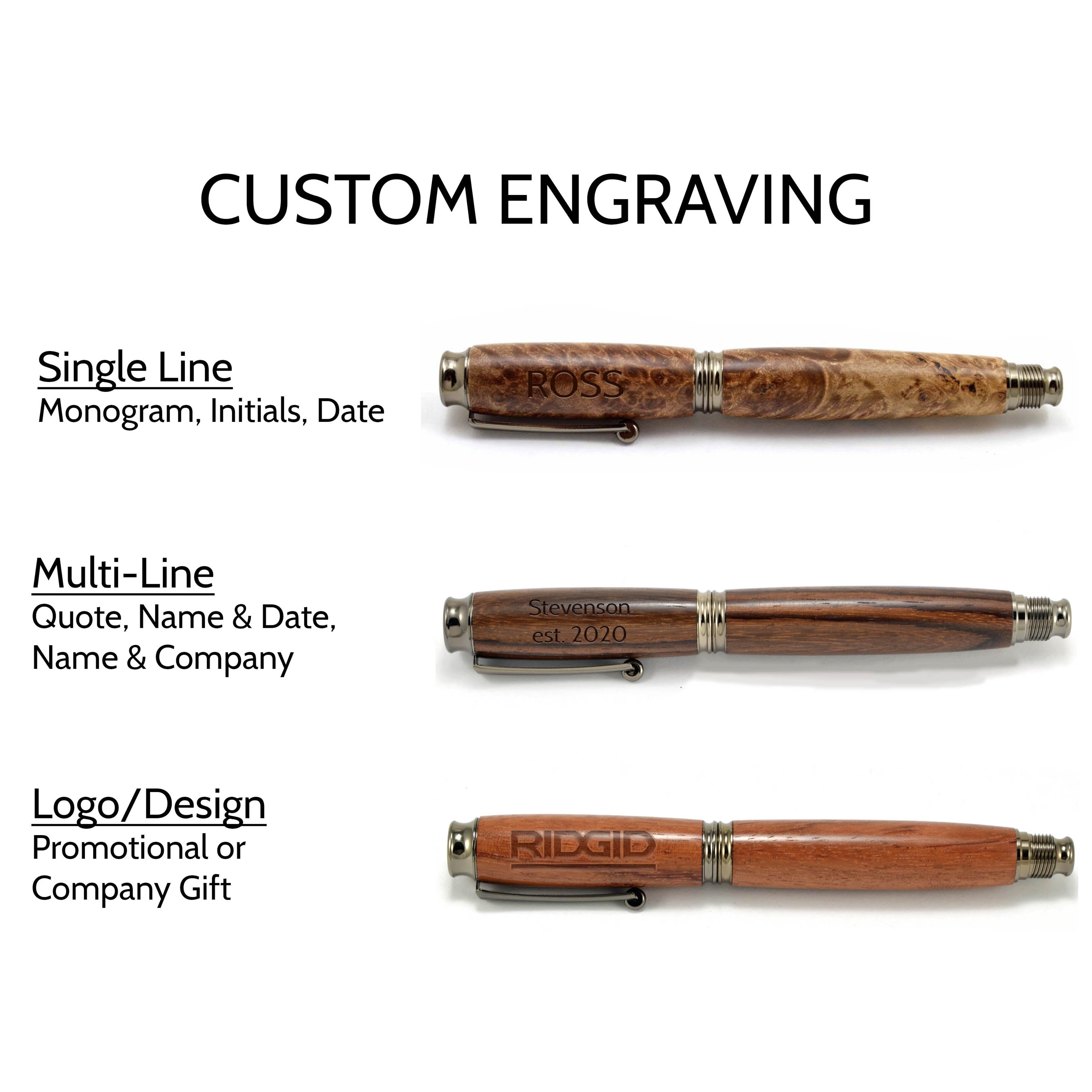 Dark Walnut Wood Custom Engraved Pen Set with Gold Gift Box