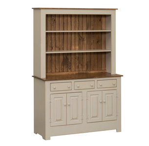 Amish Handcrafted Farmhouse China Cabinet - Sandstone Paint w/ Special Walnut Tops & Back