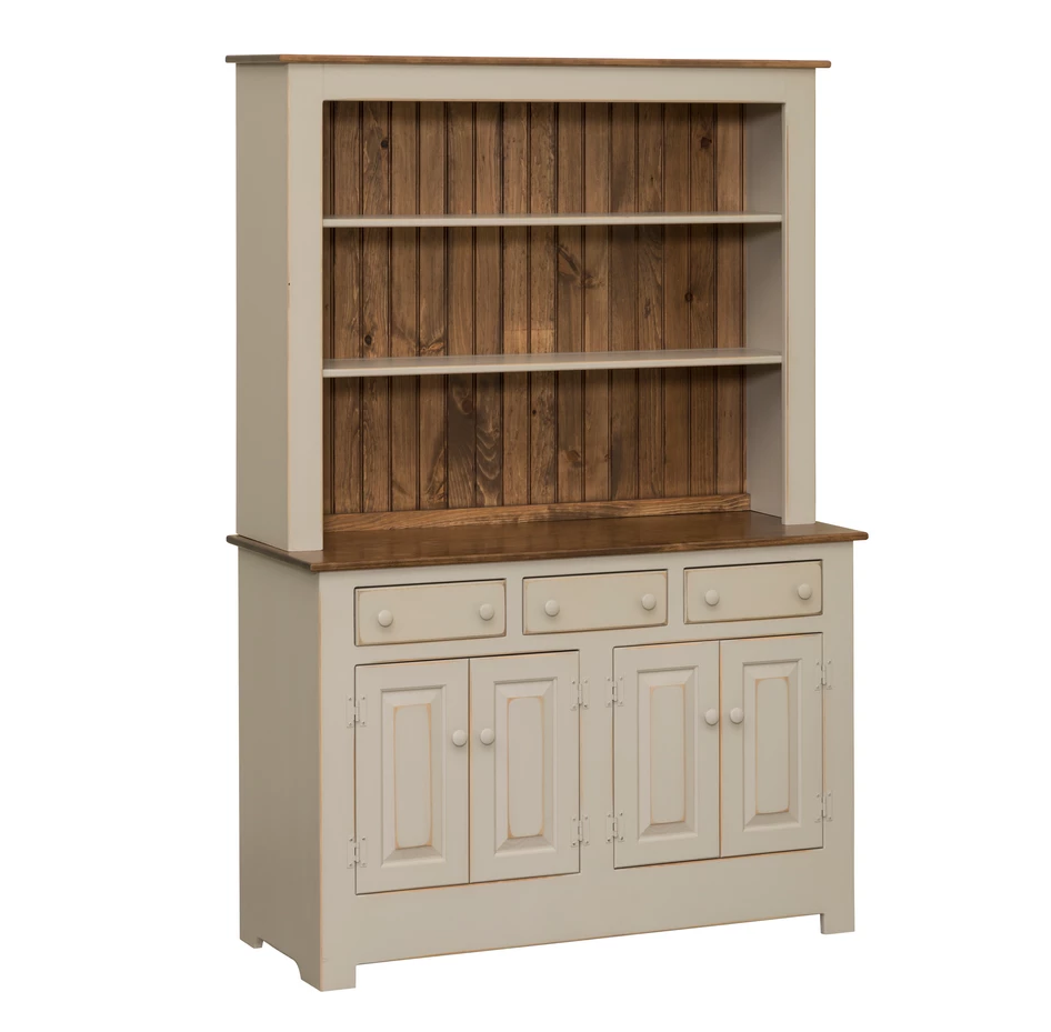 Amish Handcrafted Farmhouse China Cabinet - Sandstone Paint w/ Special Walnut Tops & Back