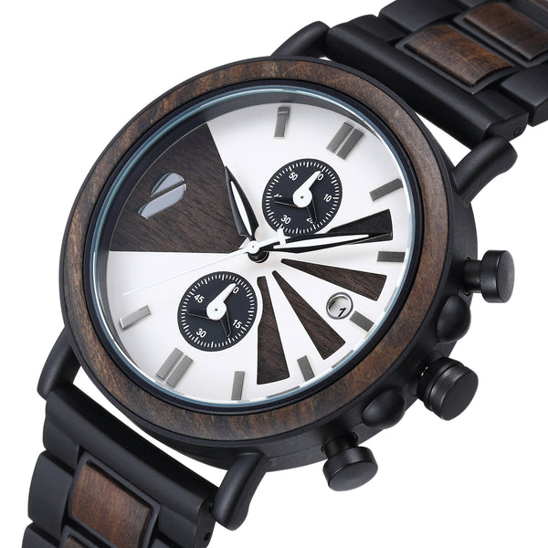 Onyx / Ebony Wood & Stainless Steel Watch / Chronograph