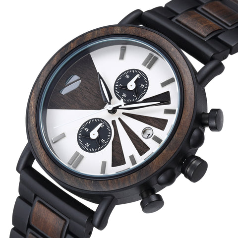 Onyx / Ebony Wood & Stainless Steel Watch / Chronograph