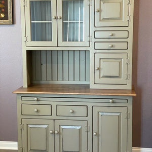 Amish Hoosier Cabinet - Classic Sage w/ Special Walnut Tops