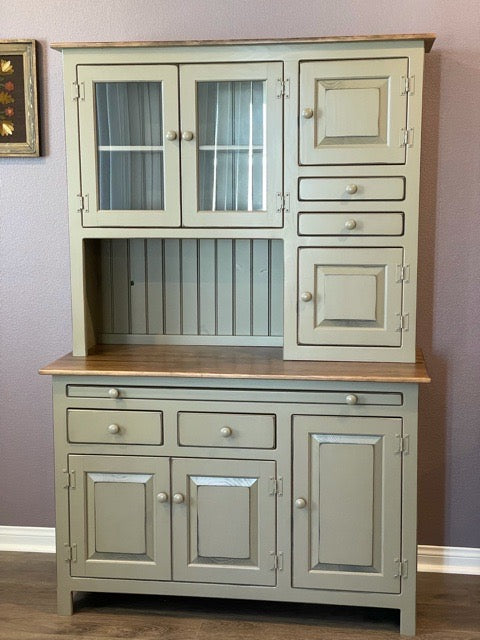 Amish Hoosier Cabinet - Classic Sage w/ Special Walnut Tops