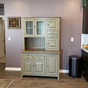 Amish Hoosier Cabinet - Classic Sage w/ Special Walnut Tops