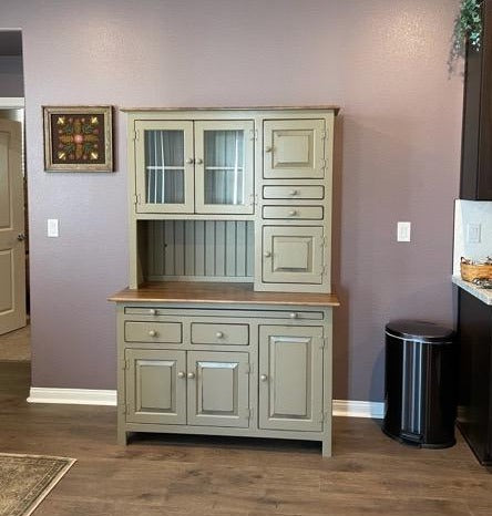 Amish Hoosier Cabinet - Classic Sage w/ Special Walnut Tops
