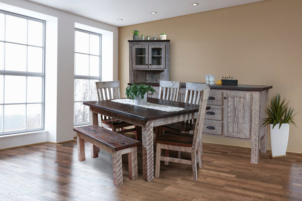 Reclaimed barnwood dining table with bench