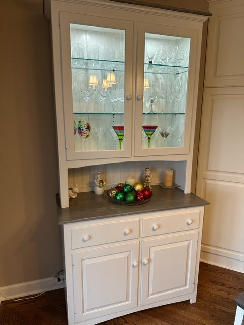 Capri Hutch - Primitive White Paint with Pewter Stained Tops