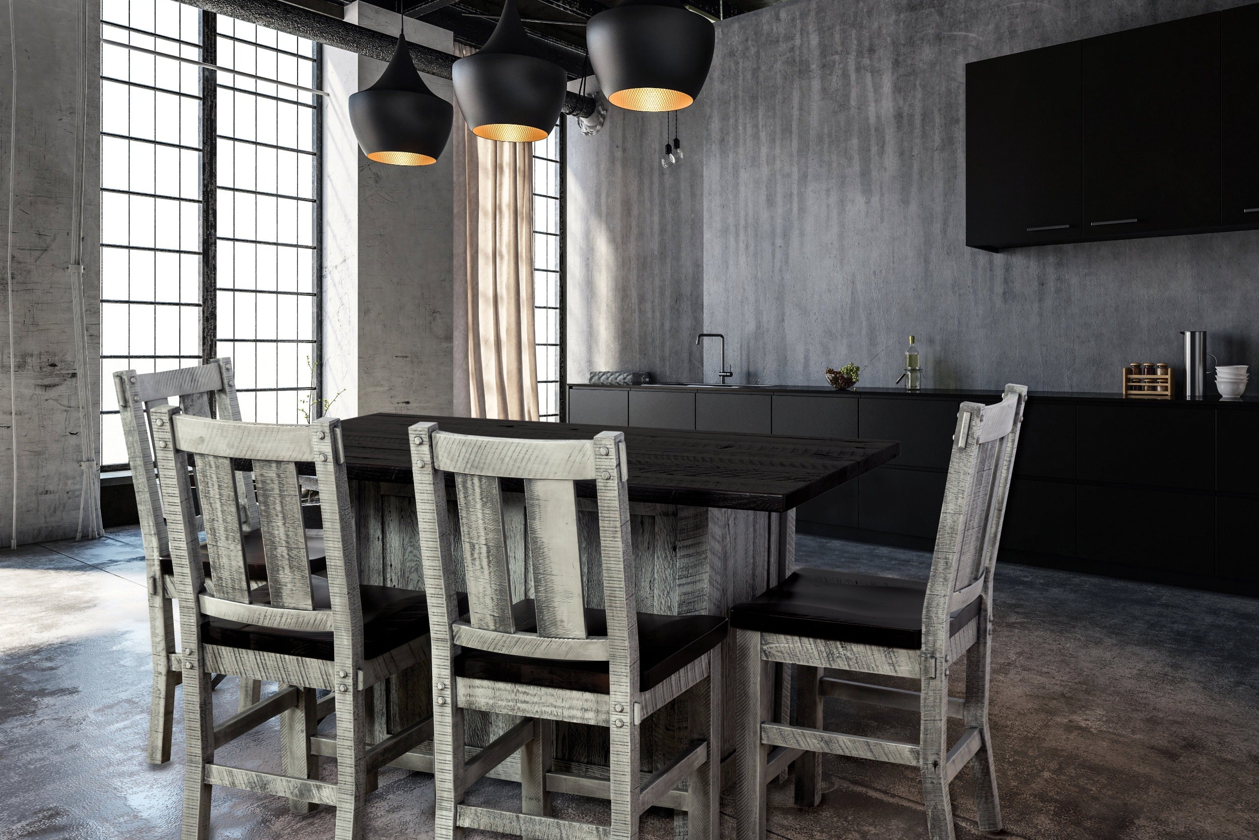 Amish Reclaimed Barn Wood Kitchen Island & Bar Chairs