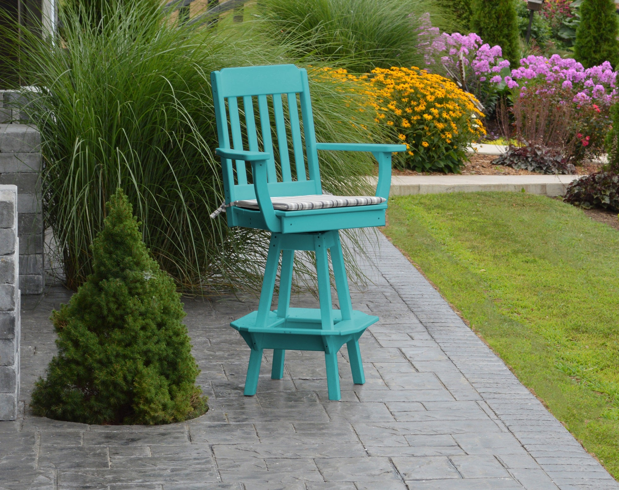 Poly Outdoor Traditional Swivel Bar Chair - Aruba Blue
