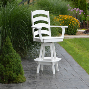 Poly Outdoor Ladderback Swivel Bar Chair - White