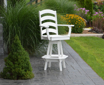 Poly Outdoor Ladderback Swivel Bar Chair - White