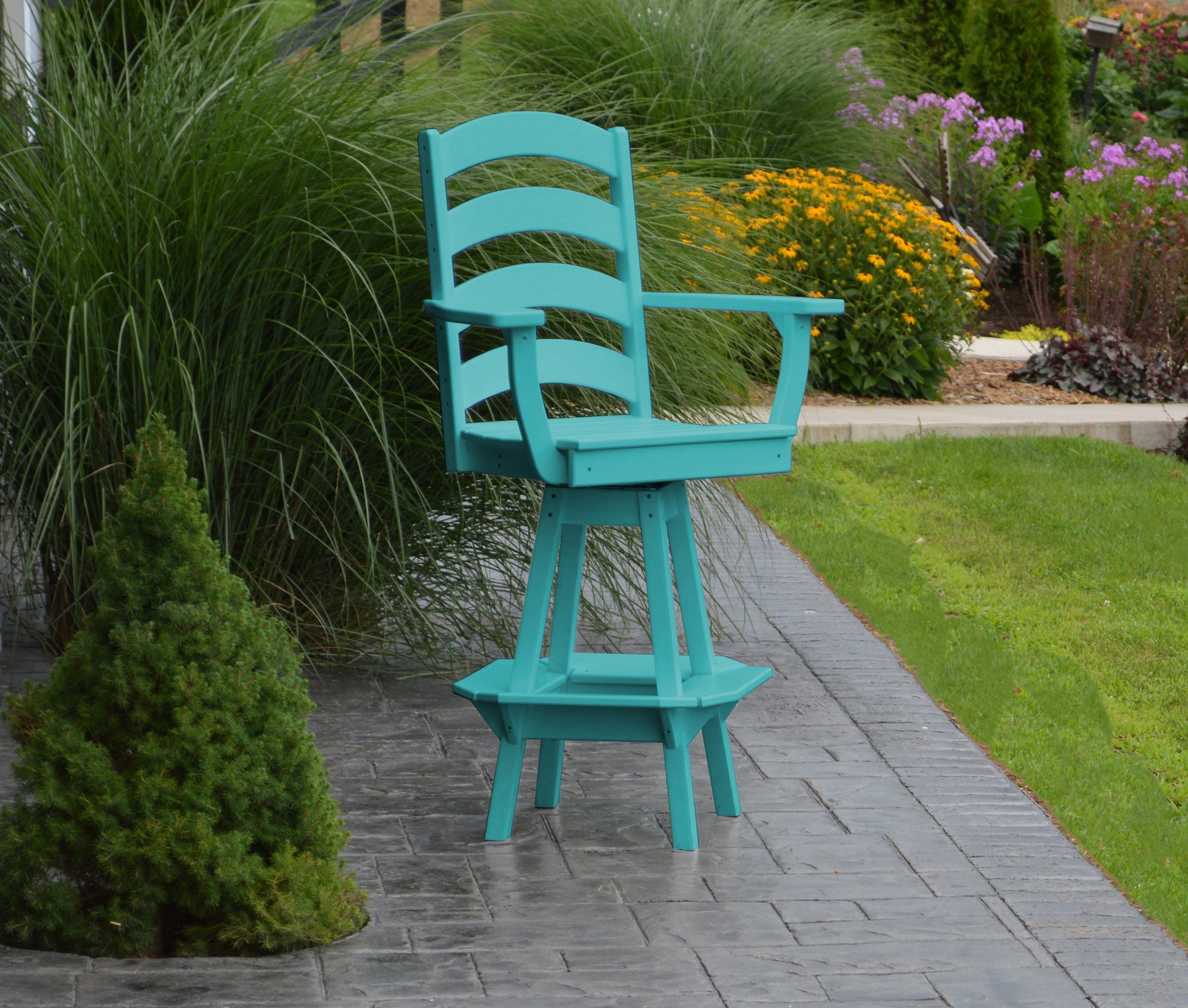 Poly Outdoor Ladderback Swivel Bar Chair - Aruba Blue