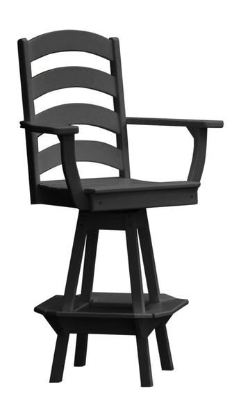 Poly Outdoor Ladderback Swivel Bar Chair - Black