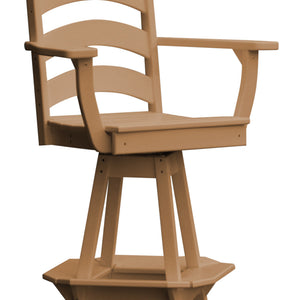 Poly Outdoor Ladderback Swivel Bar Chair - Cedar