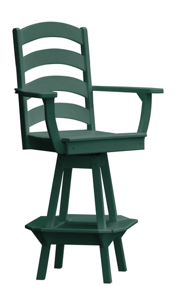 Poly Outdoor Ladderback Swivel Bar Chair - Turf Green