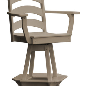 Poly Outdoor Ladderback Swivel Bar Chair - Weather Wood