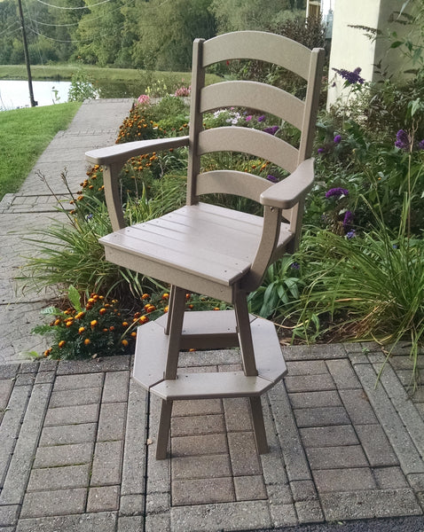 Poly Outdoor Ladderback Swivel Bar Chair - Weather Wood
