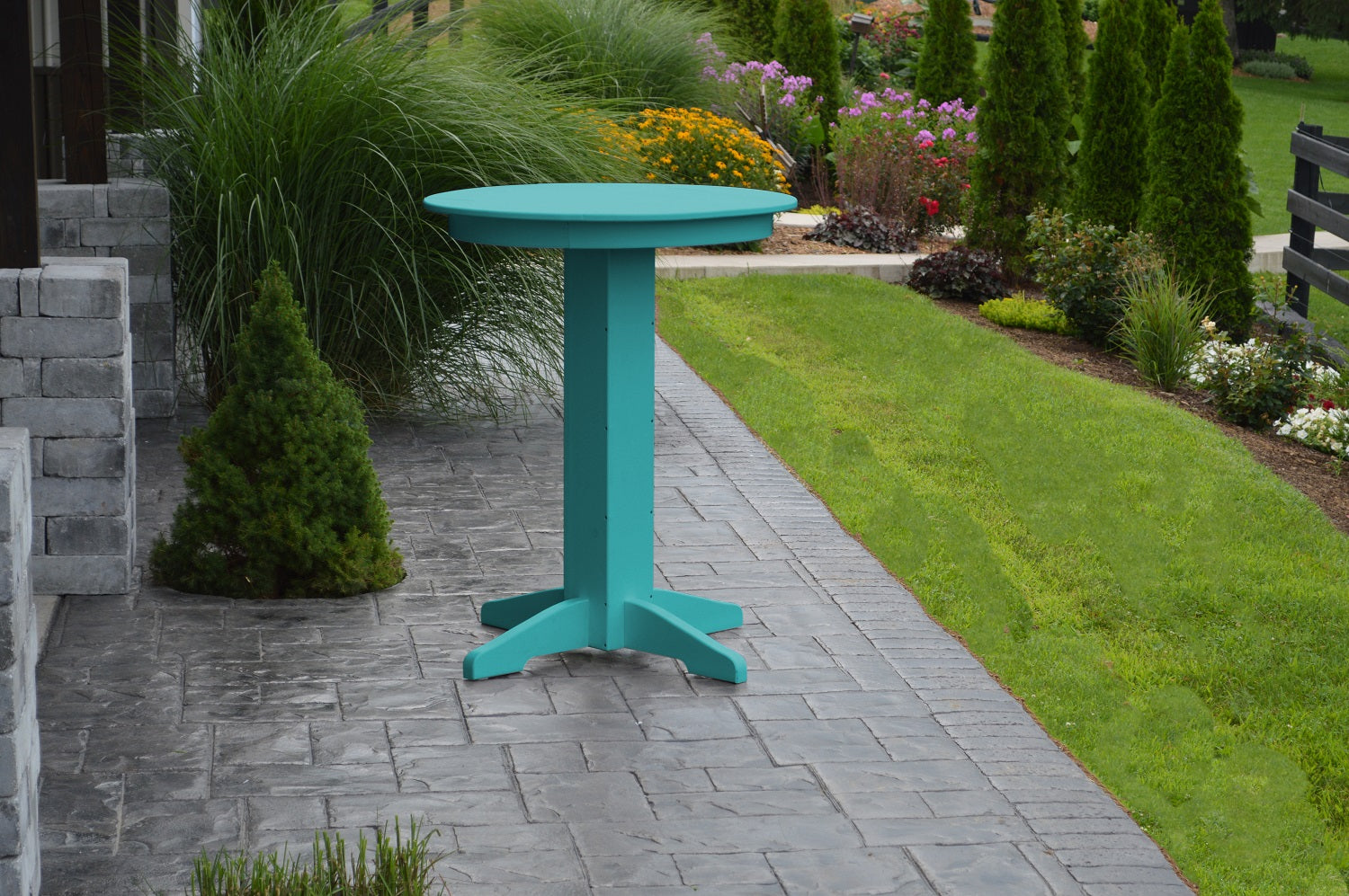 Poly Outdoor Round Bar Table - 33 inch / Aruba Blue