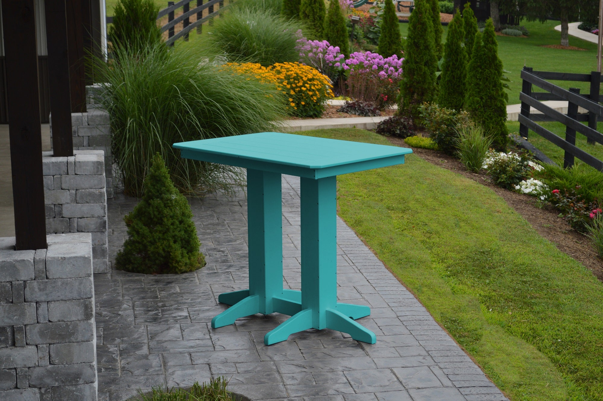 Poly Outdoor Rectangle Bar Table / 4ft / Aqua Blue